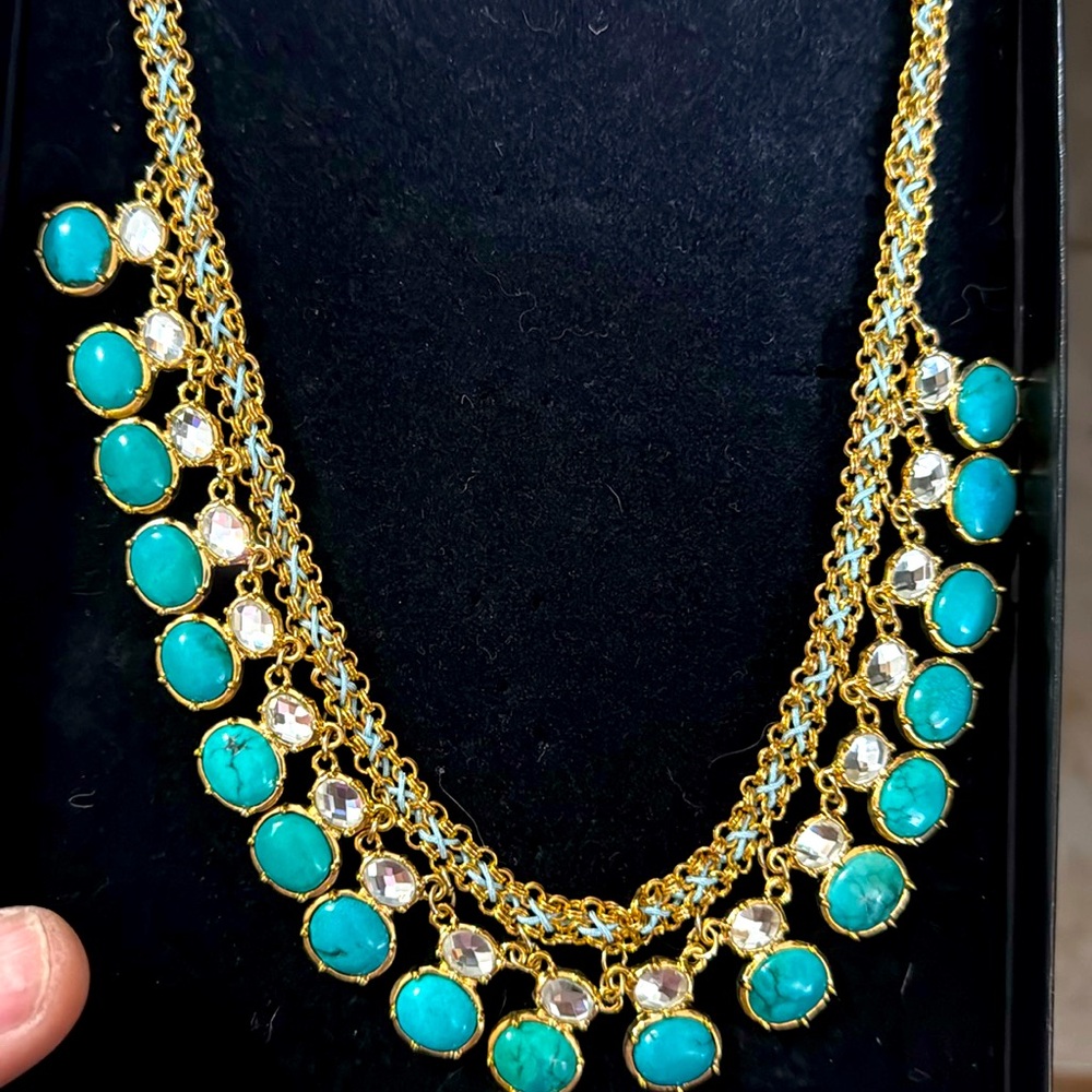 Blue and Gold Necklace with Intricate Chain Design